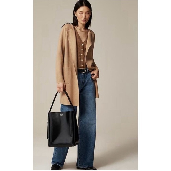 J. Crew Tan Juliette Collarless Women's Cardigan Sweater - Picture 3 of 12